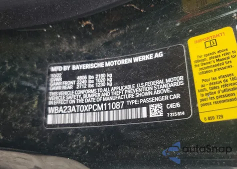 2023 BMW 430I из США, поврежденный, VIN WBA23AT0XPCM11087